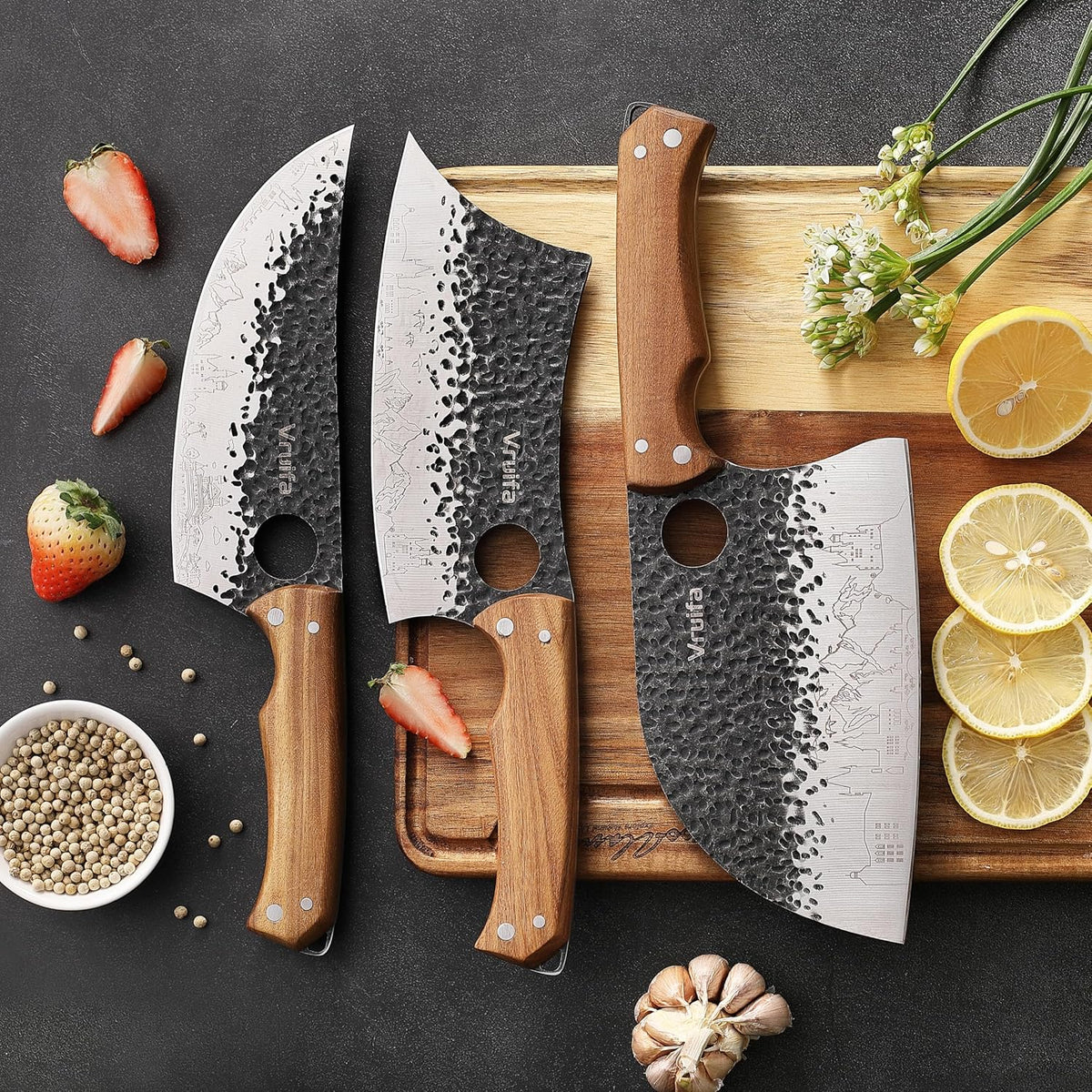 Butcher Knife Set, Hand Forged Kitchen Knife Set for Home,BBQ, and Camping