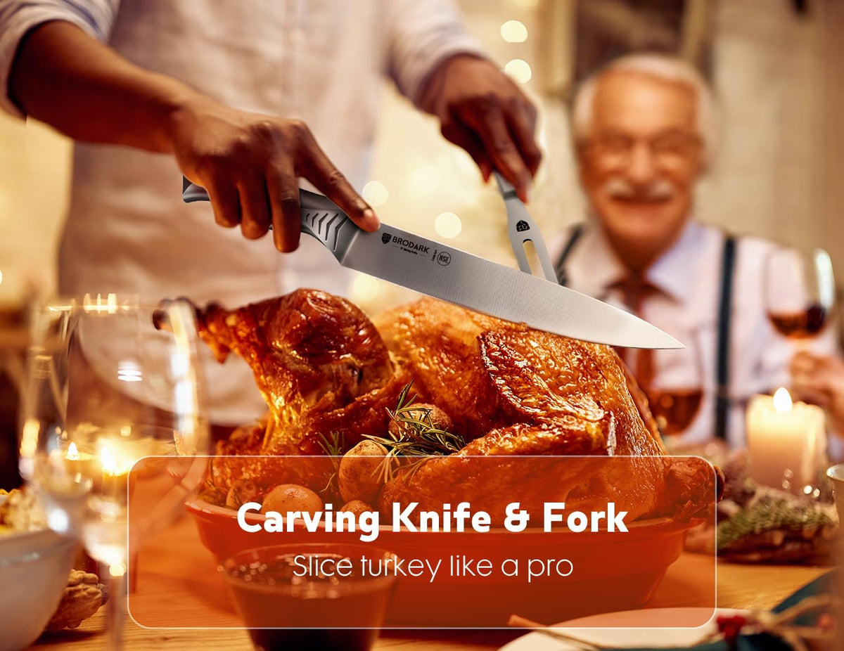Turkey Carving Knife Set - 8'' Carving Knife and Fork Set for Meat, Brisket, BBQ - 2 PCS High Carbon Stainless Steel Carving Set for Thanksgiving, Christmas Gift, Shark Series