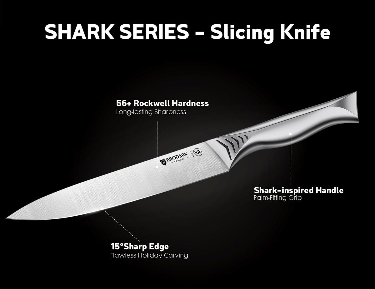 Turkey Carving Knife Set - 8'' Carving Knife and Fork Set for Meat, Brisket, BBQ - 2 PCS High Carbon Stainless Steel Carving Set for Thanksgiving, Christmas Gift, Shark Series