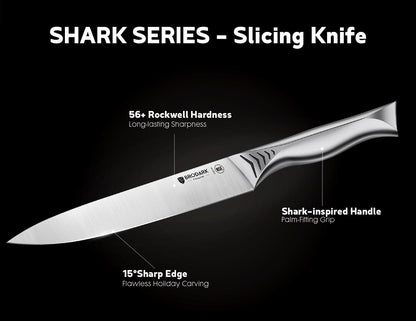 Turkey Carving Knife Set - 8'' Carving Knife and Fork Set for Meat, Brisket, BBQ - 2 PCS High Carbon Stainless Steel Carving Set for Thanksgiving, Christmas Gift, Shark Series