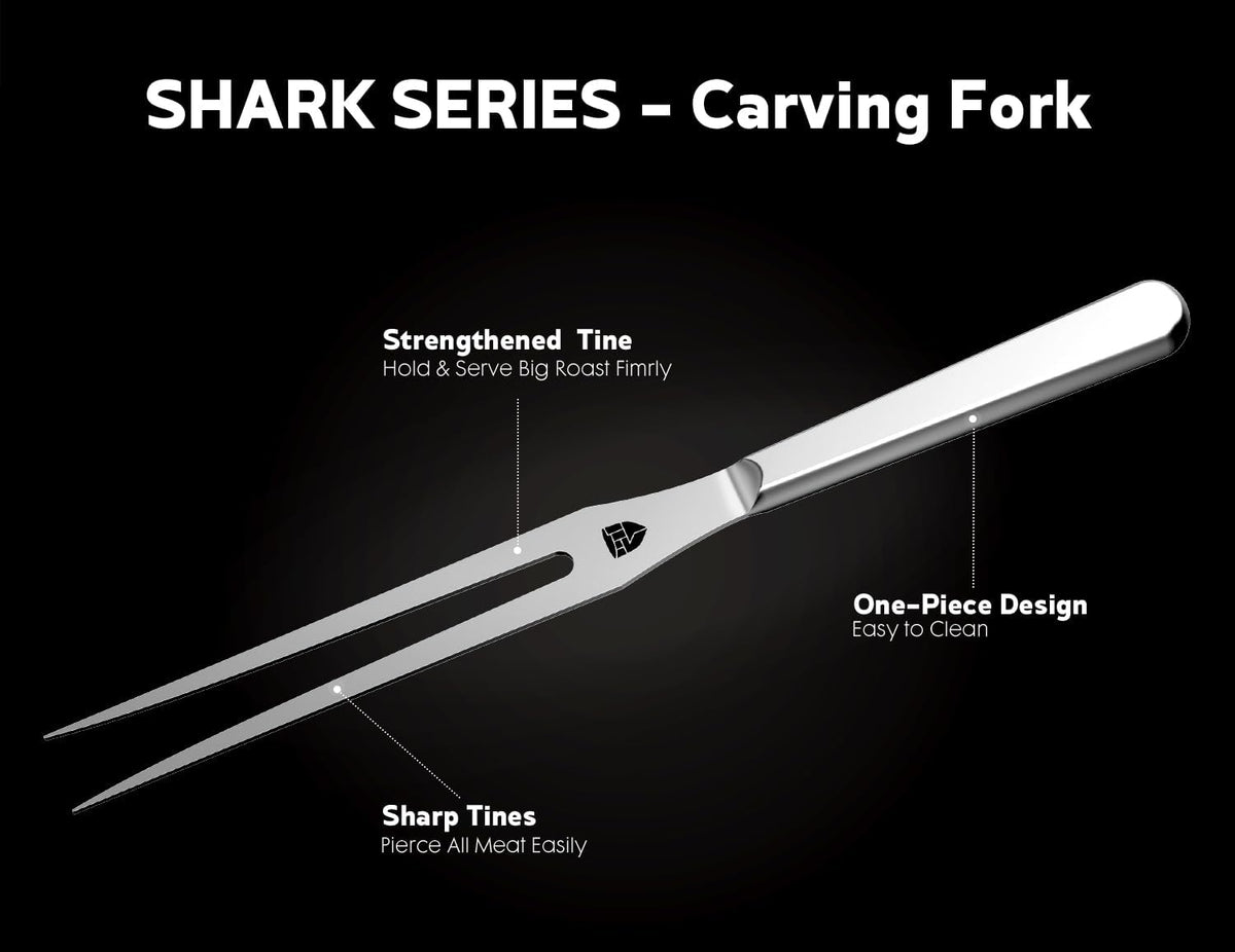Turkey Carving Knife Set - 8'' Carving Knife and Fork Set for Meat, Brisket, BBQ - 2 PCS High Carbon Stainless Steel Carving Set for Thanksgiving, Christmas Gift, Shark Series