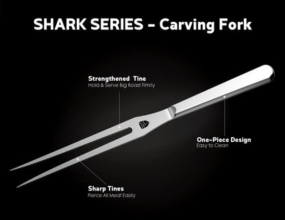 Turkey Carving Knife Set - 8'' Carving Knife and Fork Set for Meat, Brisket, BBQ - 2 PCS High Carbon Stainless Steel Carving Set for Thanksgiving, Christmas Gift, Shark Series
