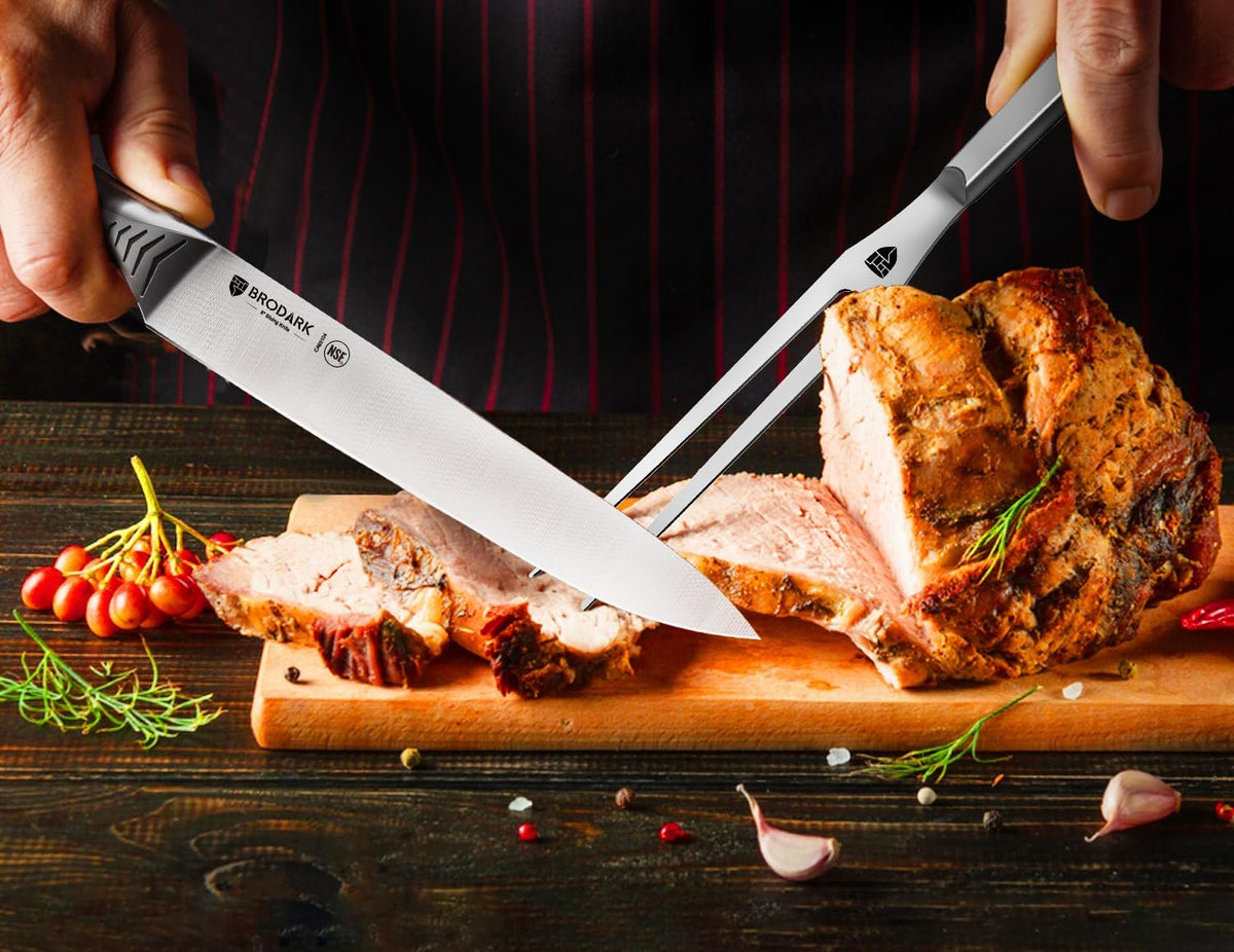 Turkey Carving Knife Set - 8'' Carving Knife and Fork Set for Meat, Brisket, BBQ - 2 PCS High Carbon Stainless Steel Carving Set for Thanksgiving, Christmas Gift, Shark Series