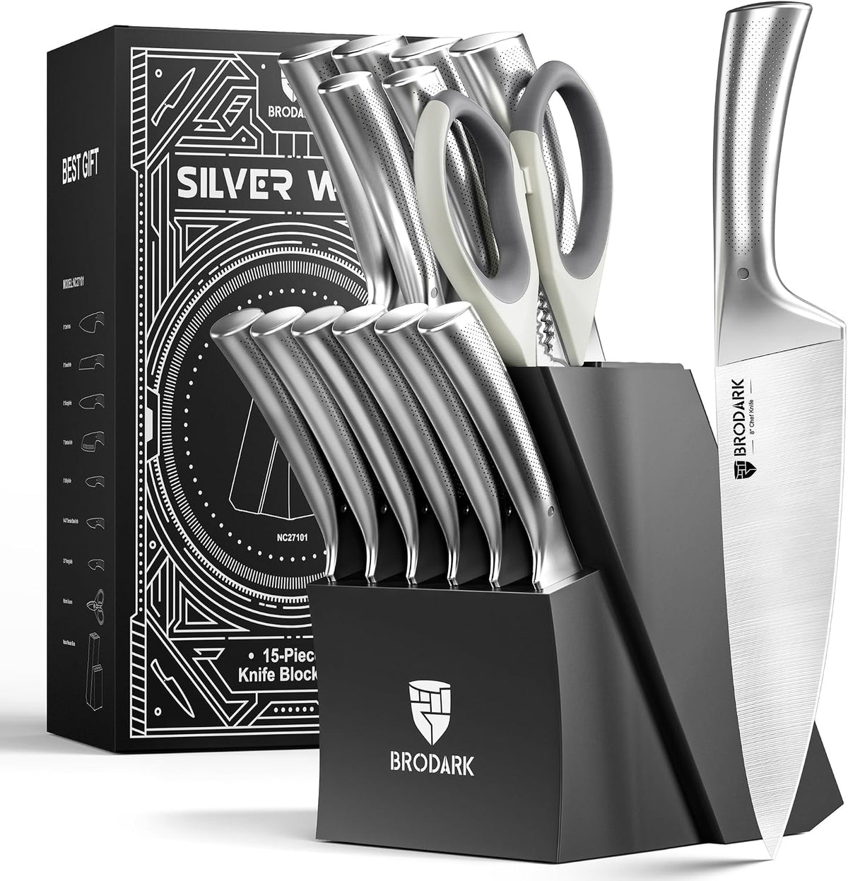 Turkey Carving Knife Set - 8'' Carving Knife and Fork Set for Meat, Brisket, BBQ - 2 PCS High Carbon Stainless Steel Carving Set for Thanksgiving, Christmas Gift, Shark Series