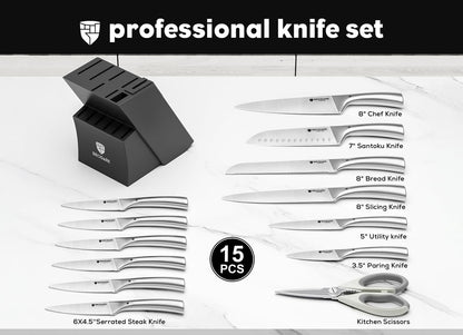 Turkey Carving Knife Set - 8'' Carving Knife and Fork Set for Meat, Brisket, BBQ - 2 PCS High Carbon Stainless Steel Carving Set for Thanksgiving, Christmas Gift, Shark Series