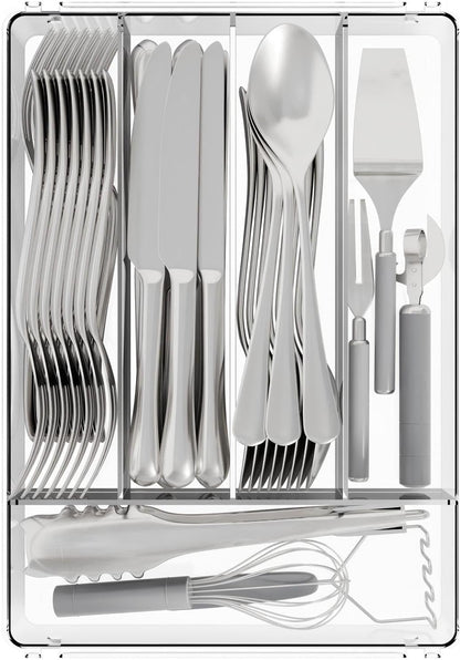 Clear Small Silverware Organizer 9 inch Wide for Kitchen Drawers,BPA Free Silverware Trays and Plastic Silverware Dividers & Holder,Utensil and Flatware Drawer Organizer Suitable for Fork,Spoon