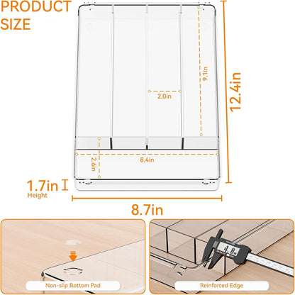 Clear Small Silverware Organizer 9 inch Wide for Kitchen Drawers,BPA Free Silverware Trays and Plastic Silverware Dividers & Holder,Utensil and Flatware Drawer Organizer Suitable for Fork,Spoon