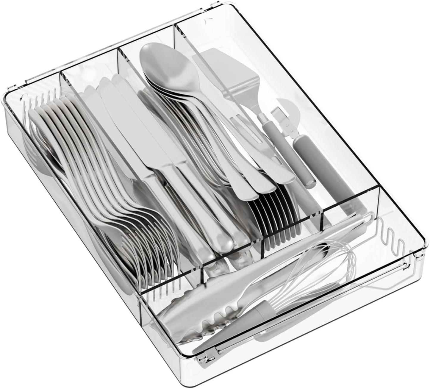 Clear Small Silverware Organizer 9 inch Wide for Kitchen Drawers,BPA Free Silverware Trays and Plastic Silverware Dividers & Holder,Utensil and Flatware Drawer Organizer Suitable for Fork,Spoon