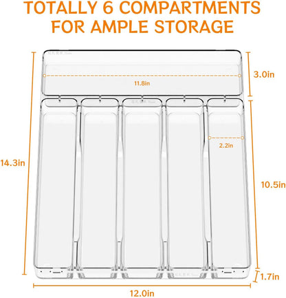 Clear Small Silverware Organizer 9 inch Wide for Kitchen Drawers,BPA Free Silverware Trays and Plastic Silverware Dividers & Holder,Utensil and Flatware Drawer Organizer Suitable for Fork,Spoon