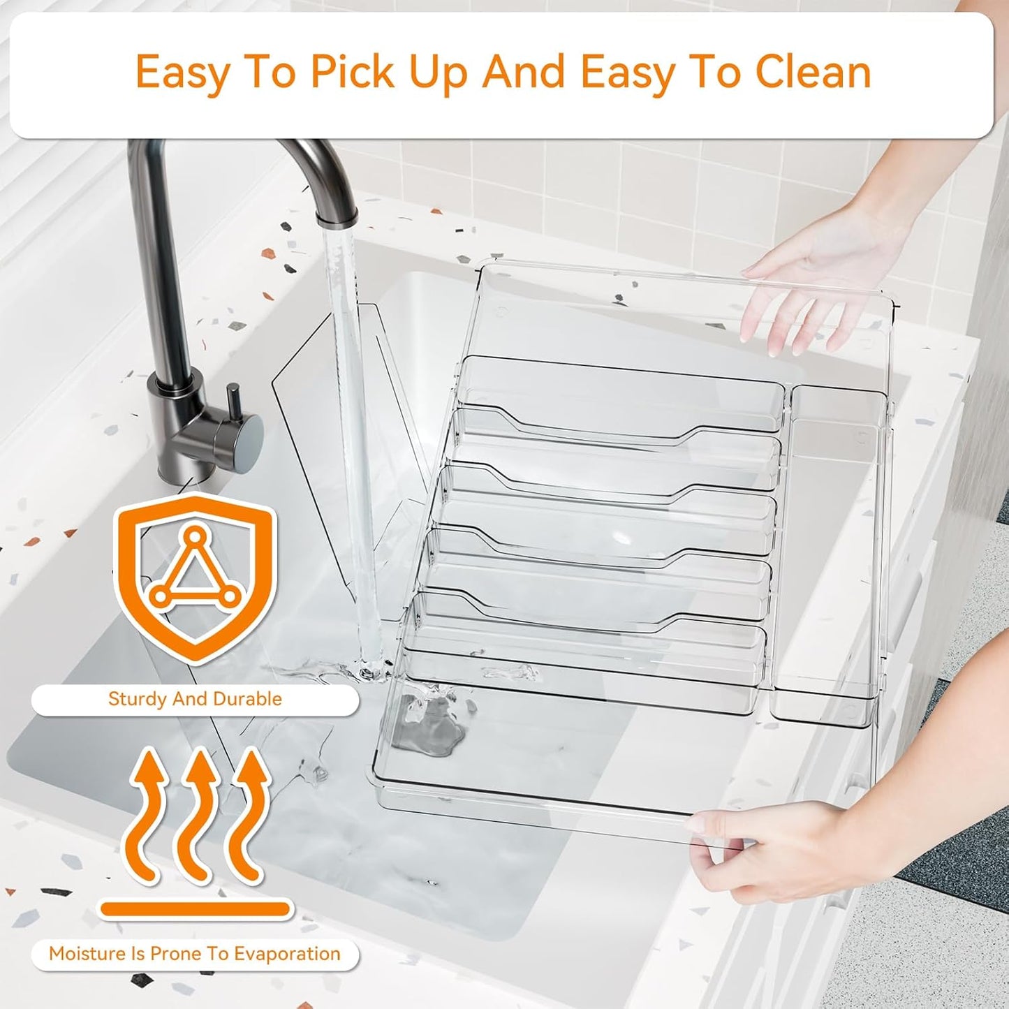 Acrylic Clear Expandable Kitchen Utensil Drawer Organizer and Silverware Organizer,BPA FREE Adjustable Silverware Tray for Drawer Cutlery,Spatula,Tools,Flatware Organizers,Fork and Spoon Holder