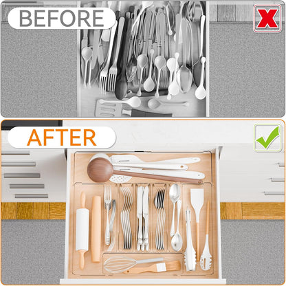 Acrylic Clear Expandable Kitchen Utensil Drawer Organizer and Silverware Organizer,BPA FREE Adjustable Silverware Tray for Drawer Cutlery,Spatula,Tools,Flatware Organizers,Fork and Spoon Holder