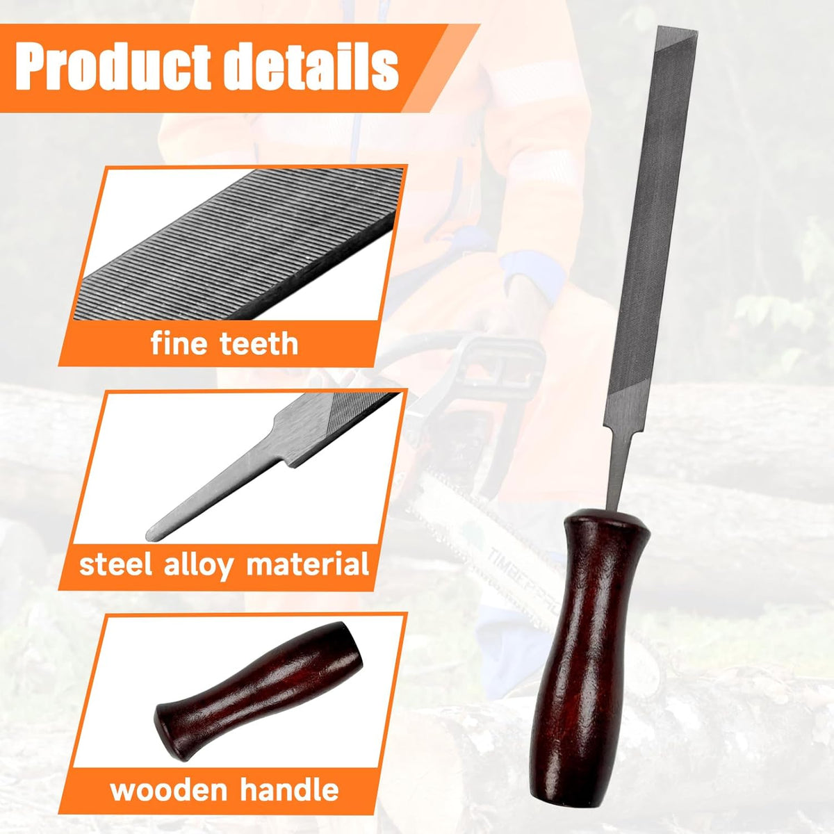 10 PC Chainsaw Sharpener Kit with 5/32" 3/16" 11/64" Round File | Complete Chain Saw Sharpener Set with 6-Inch Flat File, Depth Gauge, Filing Guide and Handle for Chainsaw Chain Sharpening