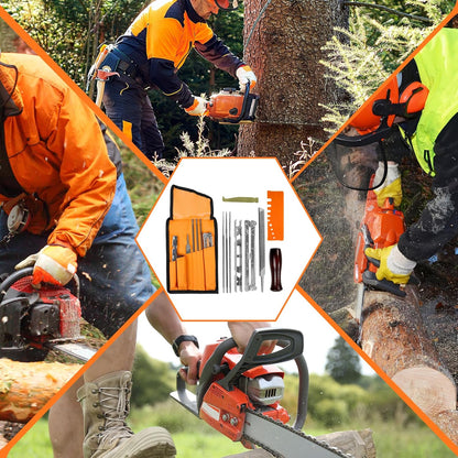 10 PC Chainsaw Sharpener Kit with 5/32" 3/16" 11/64" Round File | Complete Chain Saw Sharpener Set with 6-Inch Flat File, Depth Gauge, Filing Guide and Handle for Chainsaw Chain Sharpening