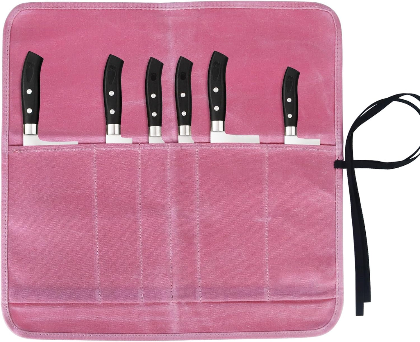 Knife Roll Bag, Chef’s Knife Roll Bag, Heavy Duty Chef Knife Roll Bag with 6 Slots, Waxed Canvas Knife Bag Roll, Knife Pouch Holder for Home Kitchen Travel Camping,Pink