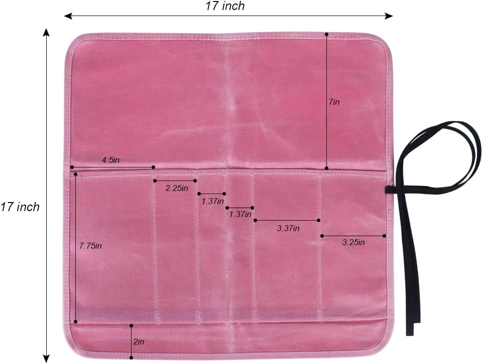 Knife Roll Bag, Chef’s Knife Roll Bag, Heavy Duty Chef Knife Roll Bag with 6 Slots, Waxed Canvas Knife Bag Roll, Knife Pouch Holder for Home Kitchen Travel Camping,Pink