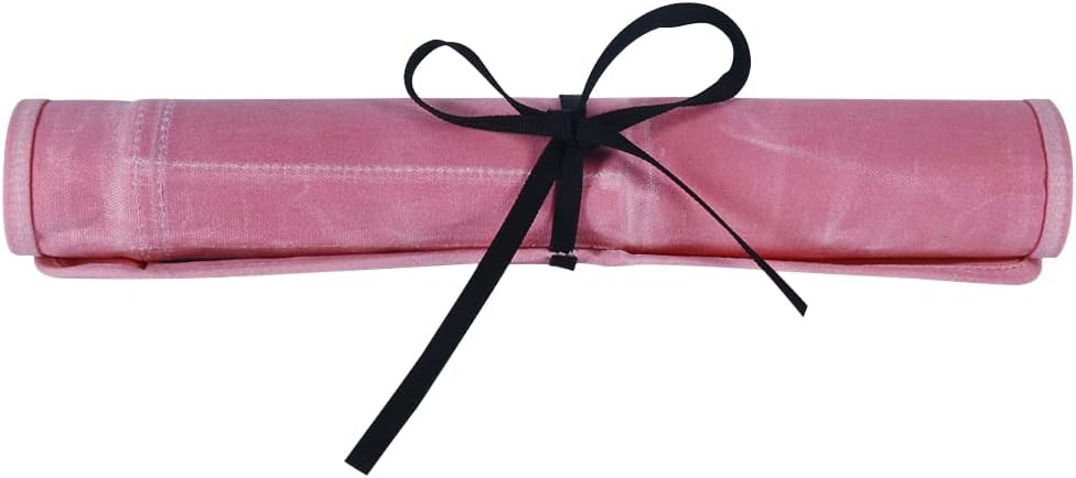 Knife Roll Bag, Chef’s Knife Roll Bag, Heavy Duty Chef Knife Roll Bag with 6 Slots, Waxed Canvas Knife Bag Roll, Knife Pouch Holder for Home Kitchen Travel Camping,Pink