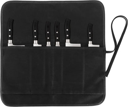 Knife Roll Bag, Chef’s Knife Roll Bag, Heavy Duty Chef Knife Roll Bag with 6 Slots, Waxed Canvas Knife Bag Roll, Knife Pouch Holder for Home Kitchen Travel Camping,Pink