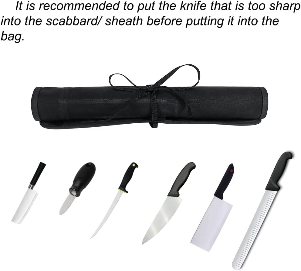 Knife Roll Bag, Chef’s Knife Roll Bag, Heavy Duty Chef Knife Roll Bag with 6 Slots, Waxed Canvas Knife Bag Roll, Knife Pouch Holder for Home Kitchen Travel Camping,Pink