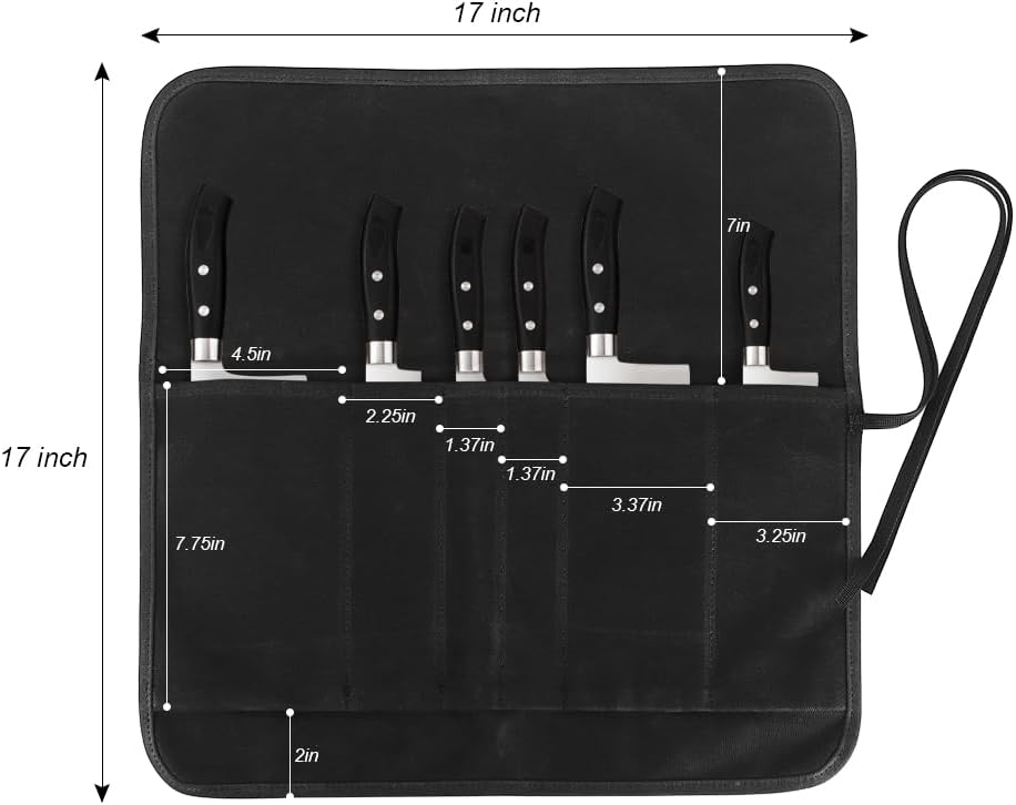Knife Roll Bag, Chef’s Knife Roll Bag, Heavy Duty Chef Knife Roll Bag with 6 Slots, Waxed Canvas Knife Bag Roll, Knife Pouch Holder for Home Kitchen Travel Camping,Pink
