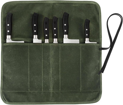 Knife Roll Bag, Chef’s Knife Roll Bag, Heavy Duty Chef Knife Roll Bag with 6 Slots, Waxed Canvas Knife Bag Roll, Knife Pouch Holder for Home Kitchen Travel Camping,Pink