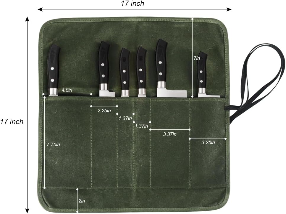 Knife Roll Bag, Chef’s Knife Roll Bag, Heavy Duty Chef Knife Roll Bag with 6 Slots, Waxed Canvas Knife Bag Roll, Knife Pouch Holder for Home Kitchen Travel Camping,Pink