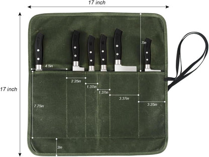 Knife Roll Bag, Chef’s Knife Roll Bag, Heavy Duty Chef Knife Roll Bag with 6 Slots, Waxed Canvas Knife Bag Roll, Knife Pouch Holder for Home Kitchen Travel Camping,Pink