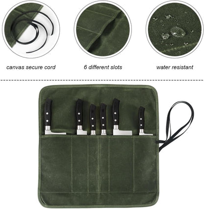 Knife Roll Bag, Chef’s Knife Roll Bag, Heavy Duty Chef Knife Roll Bag with 6 Slots, Waxed Canvas Knife Bag Roll, Knife Pouch Holder for Home Kitchen Travel Camping,Pink