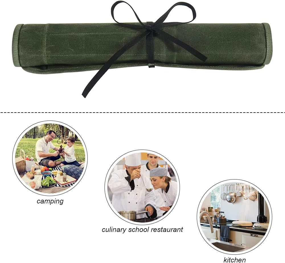 Knife Roll Bag, Chef’s Knife Roll Bag, Heavy Duty Chef Knife Roll Bag with 6 Slots, Waxed Canvas Knife Bag Roll, Knife Pouch Holder for Home Kitchen Travel Camping,Pink