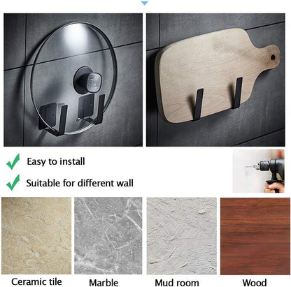 Pot Lid Holder Rack - Chopping Board Knife Organizer - Punched Stainless Steel Wall Mounted Cabinet Single Robe for Kitchen, Bathroom, Living Room, Set of 2