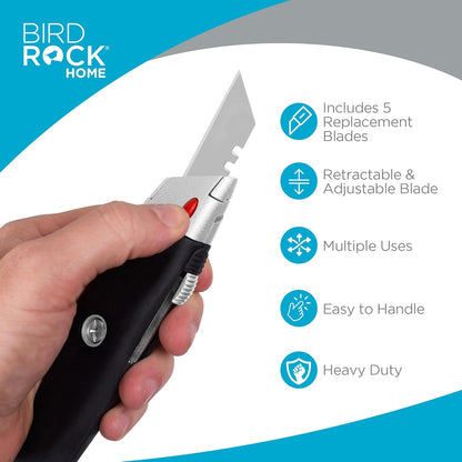 Premium Utility Knife Set | Retractable Box Cutter with Rubber Handle | Heavy-Duty Cutting for Cardboard, Carpet, Plastic | Retractable Blade | Includes 2 Razor Knives & Extra Blades