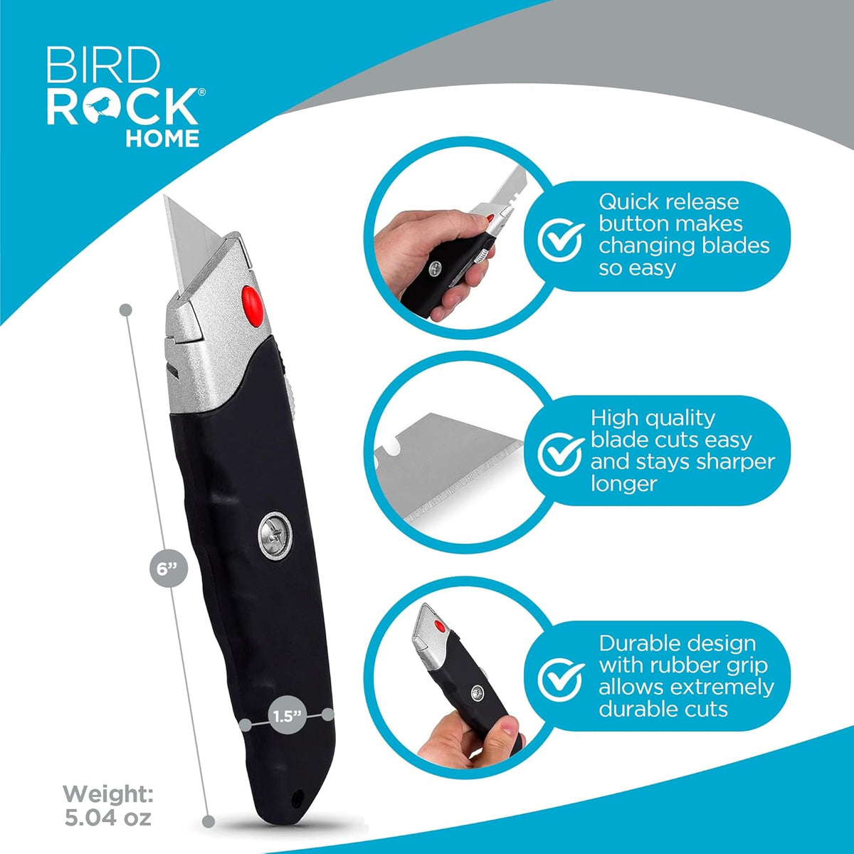 Premium Utility Knife Set | Retractable Box Cutter with Rubber Handle | Heavy-Duty Cutting for Cardboard, Carpet, Plastic | Retractable Blade | Includes 2 Razor Knives & Extra Blades