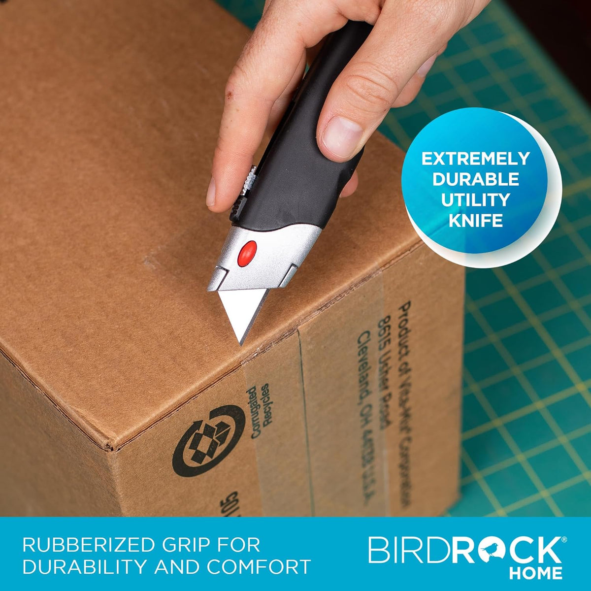 Premium Utility Knife Set | Retractable Box Cutter with Rubber Handle | Heavy-Duty Cutting for Cardboard, Carpet, Plastic | Retractable Blade | Includes 2 Razor Knives & Extra Blades