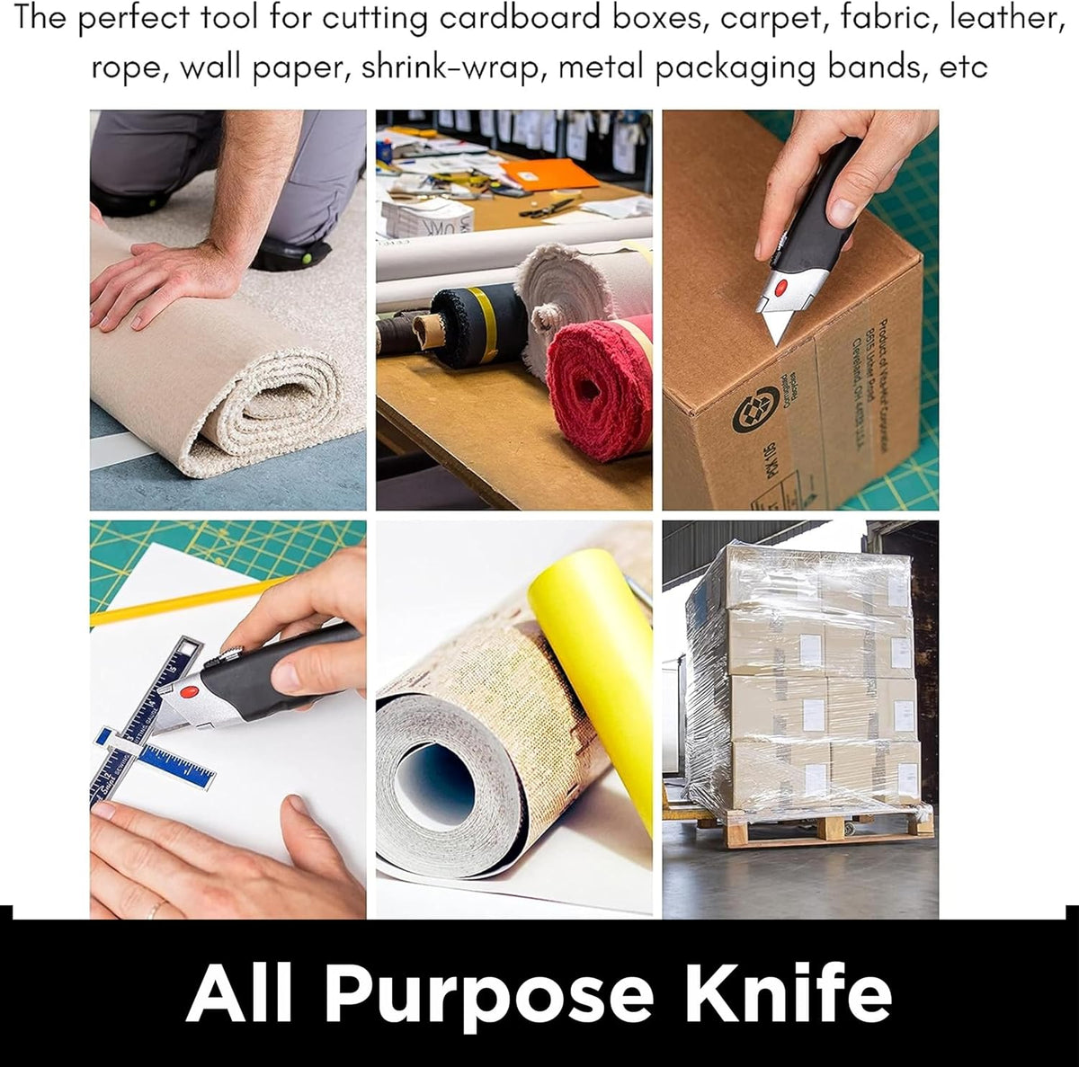 Premium Utility Knife Set | Retractable Box Cutter with Rubber Handle | Heavy-Duty Cutting for Cardboard, Carpet, Plastic | Retractable Blade | Includes 2 Razor Knives & Extra Blades