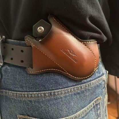 Leather Folding Knife Sheath for Belt, Horizontal Carry Brown Knife Sheaths for 4'' - 5'' Pocket Knives, Knife Holder Compact Draw Knifes Carrier EDC Tools Holster Knife Case