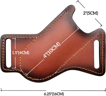 Leather Folding Knife Sheath for Belt, Horizontal Carry Brown Knife Sheaths for 4'' - 5'' Pocket Knives, Knife Holder Compact Draw Knifes Carrier EDC Tools Holster Knife Case