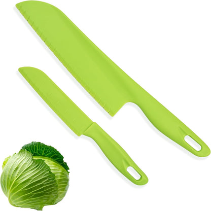 2pcs Lettuce Knife - 11.6inch&8.7inch Plastic Knives, Nylon Plastic Knife for Veggies, Fruit, Bread, Cake, Salad,Won't Cut Your Hands,Green