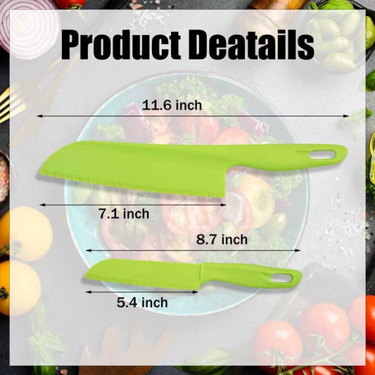 2pcs Lettuce Knife - 11.6inch&8.7inch Plastic Knives, Nylon Plastic Knife for Veggies, Fruit, Bread, Cake, Salad,Won't Cut Your Hands,Green