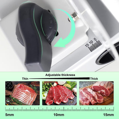 Meat Slicer Machine for Home, Electric Deli Food Slicer with Removable 6.7” Stainless Steel Blades, 0-15mm Adjustable Thickness, Easy to Clean, 150W, Ideal for Cold Cuts, Cheese, Bread, Fruit
