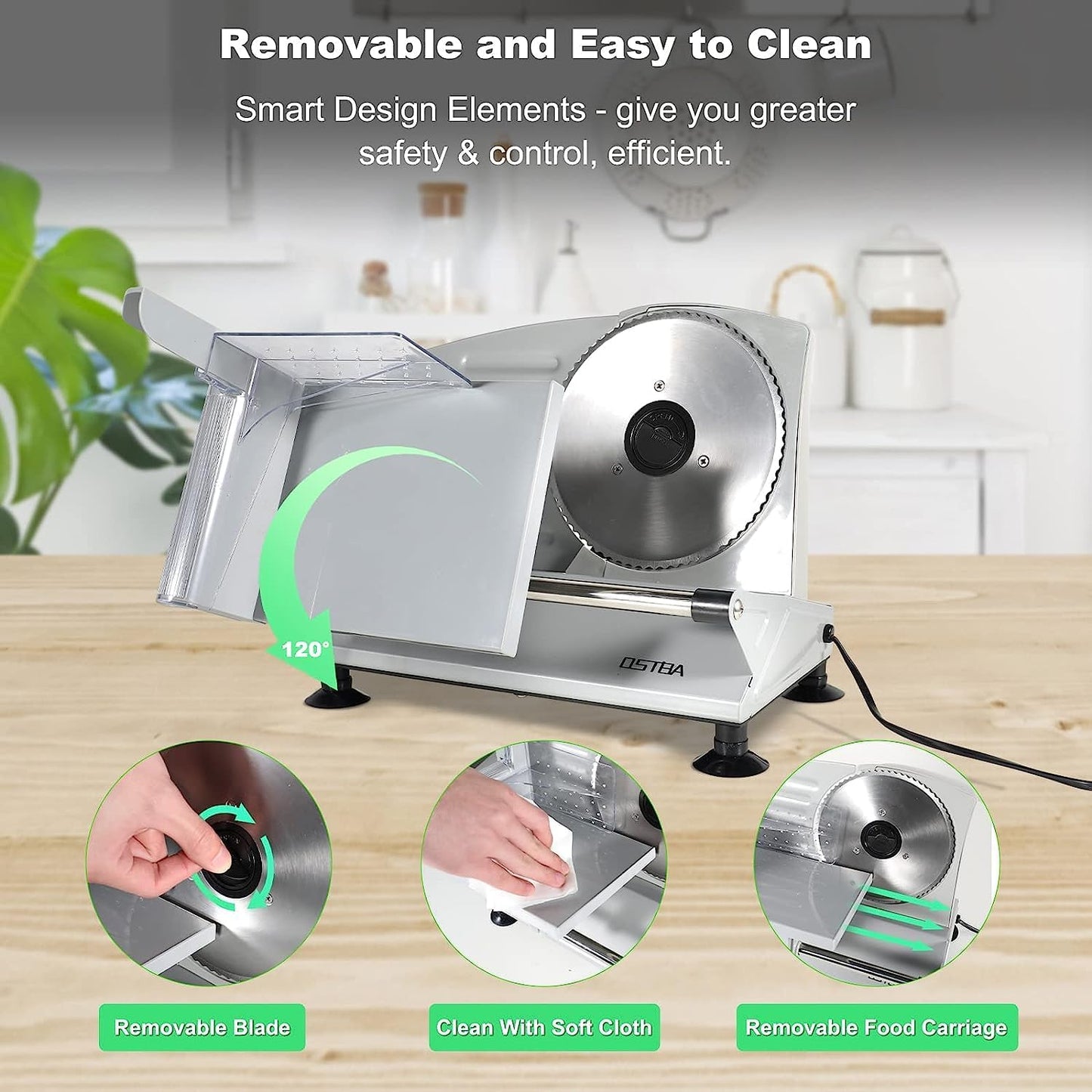 Meat Slicer Machine for Home, Electric Deli Food Slicer with Removable 6.7” Stainless Steel Blades, 0-15mm Adjustable Thickness, Easy to Clean, 150W, Ideal for Cold Cuts, Cheese, Bread, Fruit
