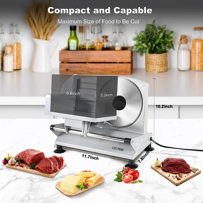 Meat Slicer Machine for Home, Electric Deli Food Slicer with Removable 6.7” Stainless Steel Blades, 0-15mm Adjustable Thickness, Easy to Clean, 150W, Ideal for Cold Cuts, Cheese, Bread, Fruit