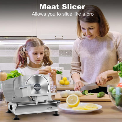 Meat Slicer Machine for Home, Electric Deli Food Slicer with Removable 6.7” Stainless Steel Blades, 0-15mm Adjustable Thickness, Easy to Clean, 150W, Ideal for Cold Cuts, Cheese, Bread, Fruit