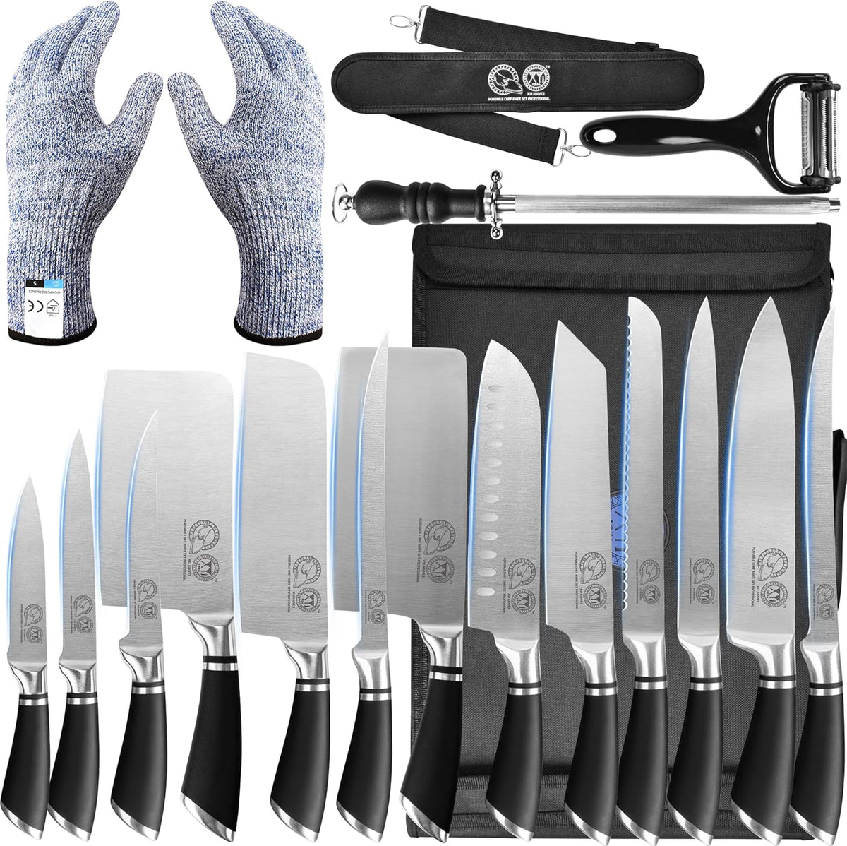 Knives Authentic Since 1986,Chef Knife Professional Set with Bag,Cleaver Butcher Knife for Meat Cutting Bag