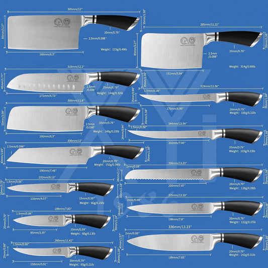Knives Authentic Since 1986,Chef Knife Professional Set with Bag,Cleaver Butcher Knife for Meat Cutting Bag