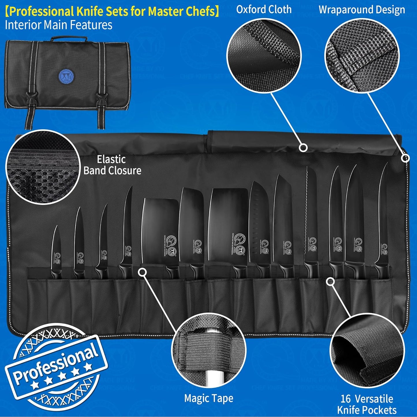 Knives Authentic Since 1986,Chef Knife Professional Set with Bag,Cleaver Butcher Knife for Meat Cutting Bag