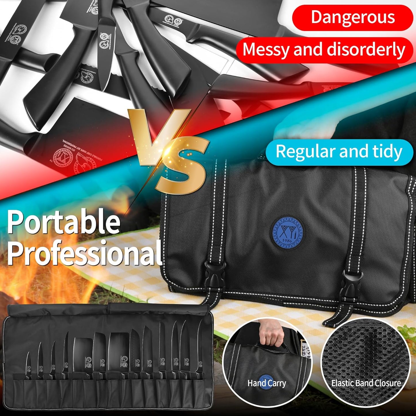 Knives Authentic Since 1986,Chef Knife Professional Set with Bag,Cleaver Butcher Knife for Meat Cutting Bag