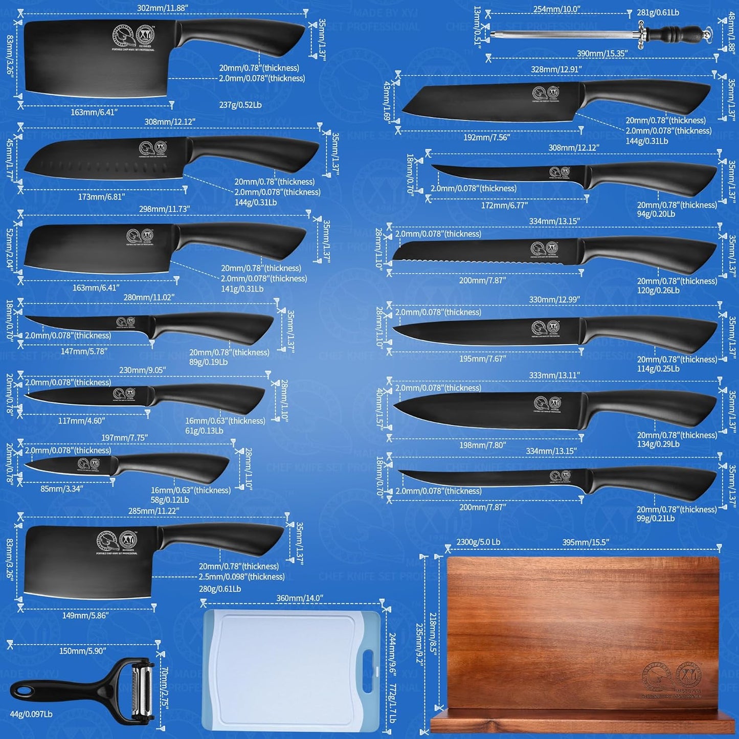 Knives Authentic Since 1986,Chef Knife Professional Set with Bag,Cleaver Butcher Knife for Meat Cutting Bag