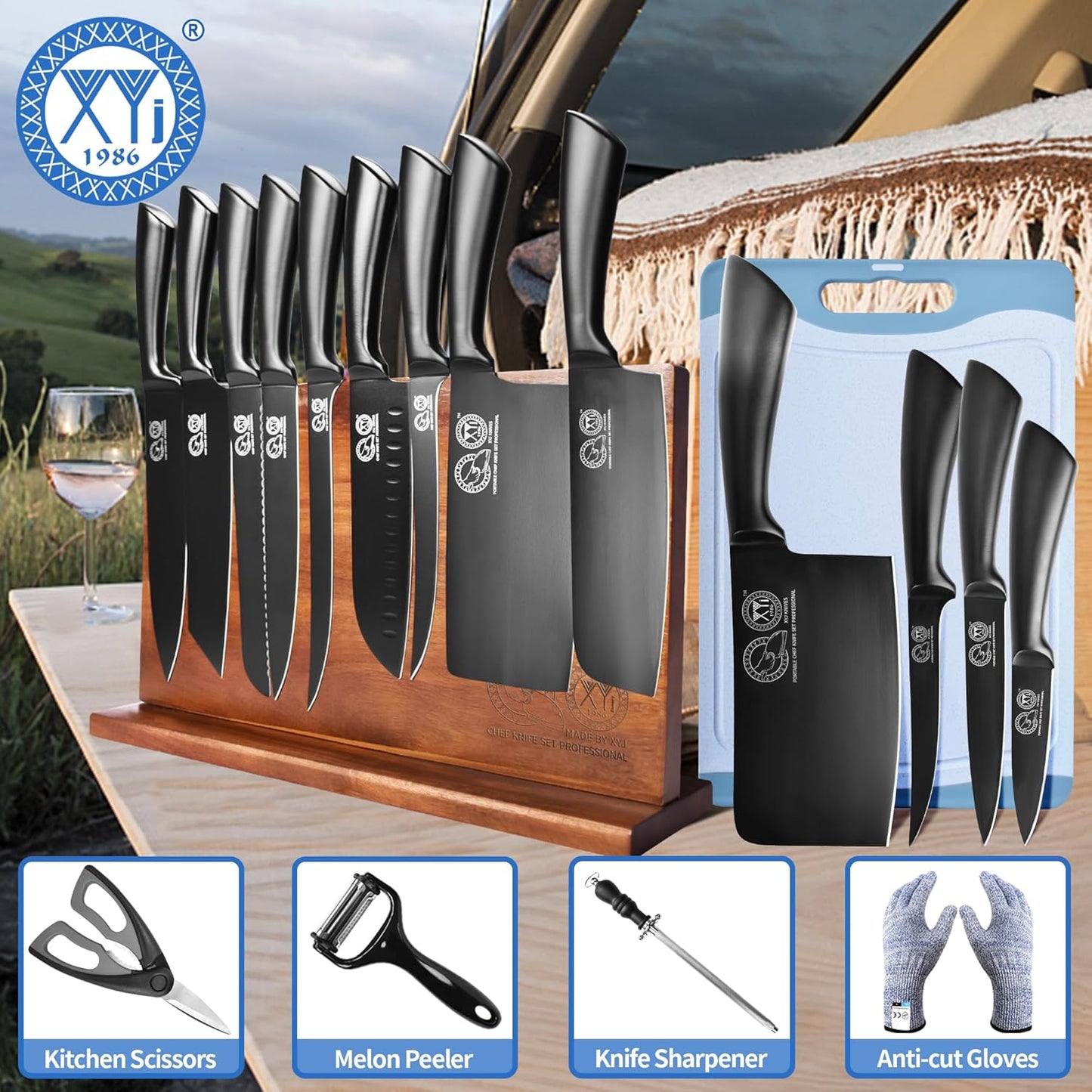 Knives Authentic Since 1986,Chef Knife Professional Set with Bag,Cleaver Butcher Knife for Meat Cutting Bag