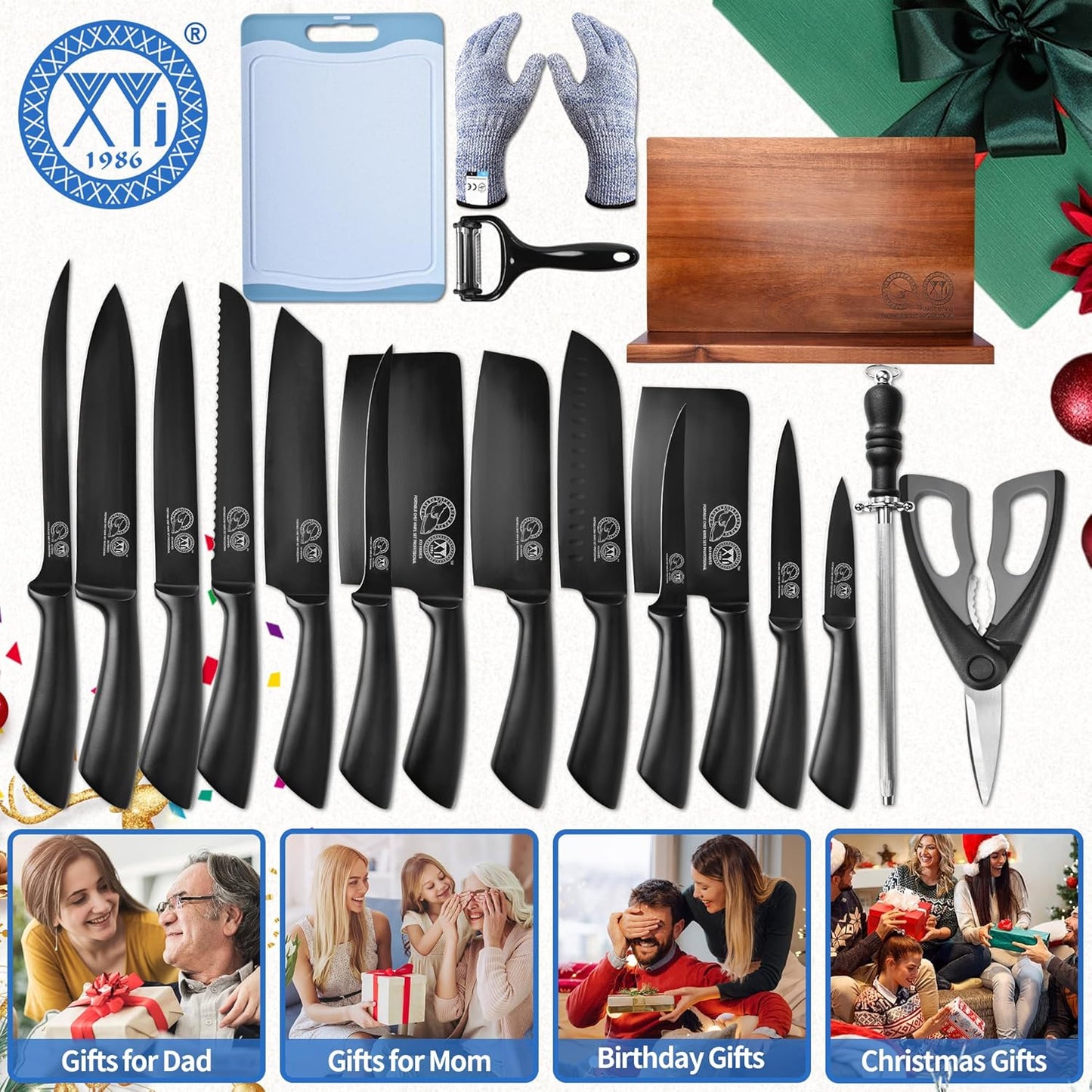 Knives Authentic Since 1986,Chef Knife Professional Set with Bag,Cleaver Butcher Knife for Meat Cutting Bag