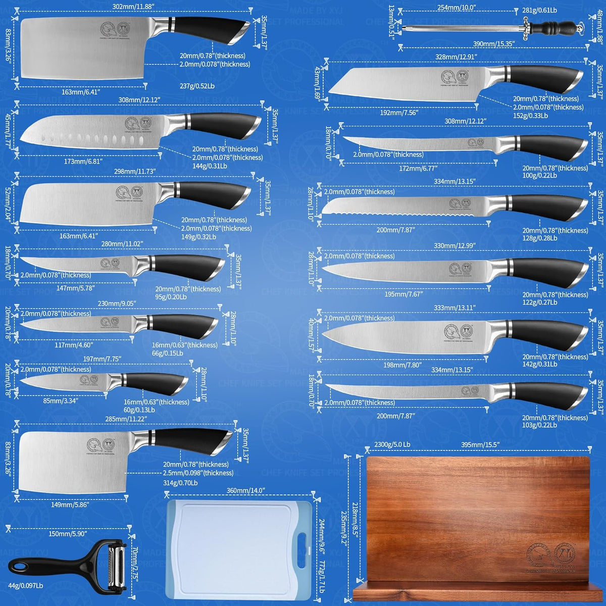 Knives Authentic Since 1986,Chef Knife Professional Set with Bag,Cleaver Butcher Knife for Meat Cutting Bag