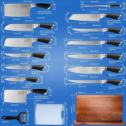 Knives Authentic Since 1986,Chef Knife Professional Set with Bag,Cleaver Butcher Knife for Meat Cutting Bag